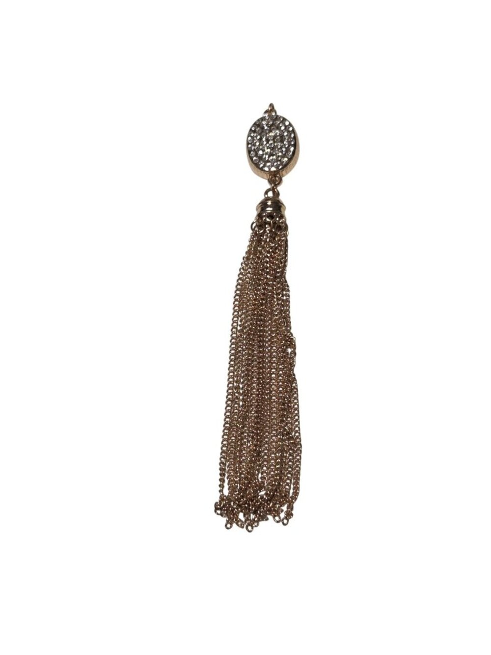 Gold Tone Chain Tassel Pendant Sparkly Crystal Accent Boho Chic Fashion Jewelry